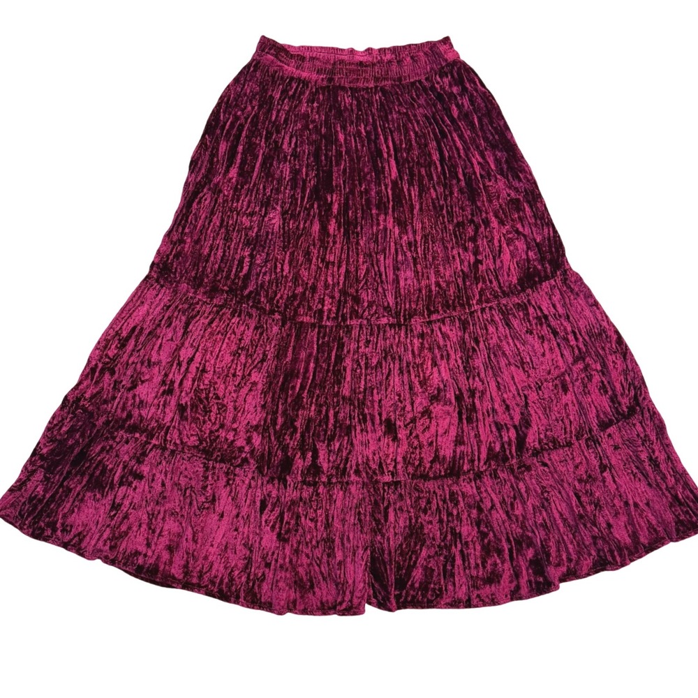 Vintage Mixit Y2K 90s Whimsigoth Plum Crushed Velvet Tiered Maxi Broom Skirt M
